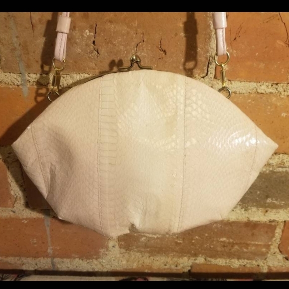 PRETTY IN PINK VINTAGE CLEMENTE PURSE SNAKESKIN LEATHER CLUTCH 80S PEACH RETRO - Picture 2 of 7